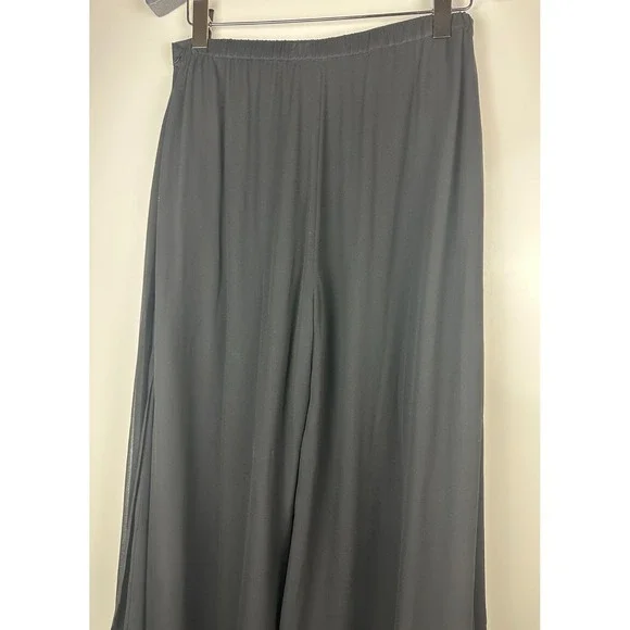 St. John Evening 100% Silk Chiffon Overlay Pants Wide-Leg Slit Black Size 12 - Picture 6 of 16